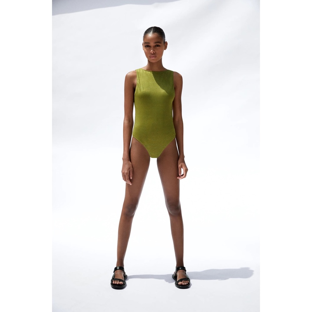 Zara Large NWOT Green-gold shimmery swimsuit - Picture 2 of 6